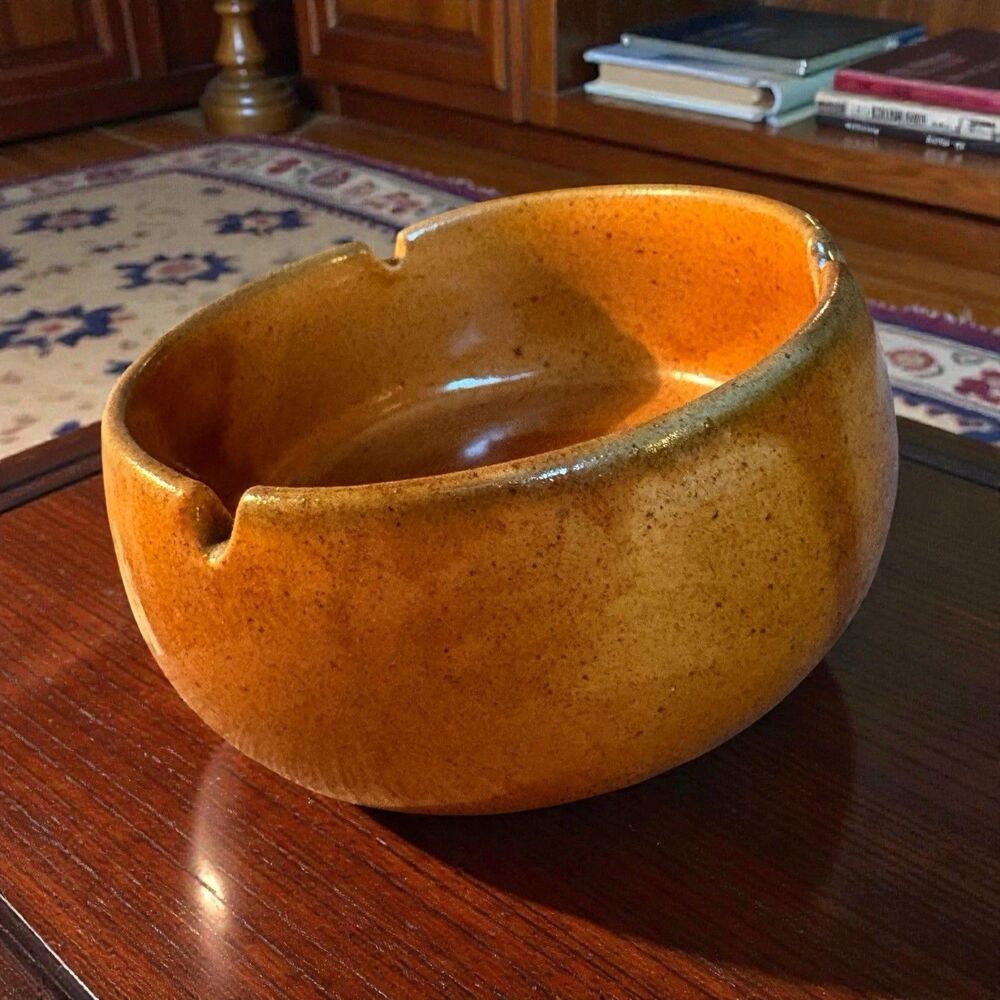 Hand turned Pottery Ashtray Brown Speckled Vintage 1970s 4.5” X 2”